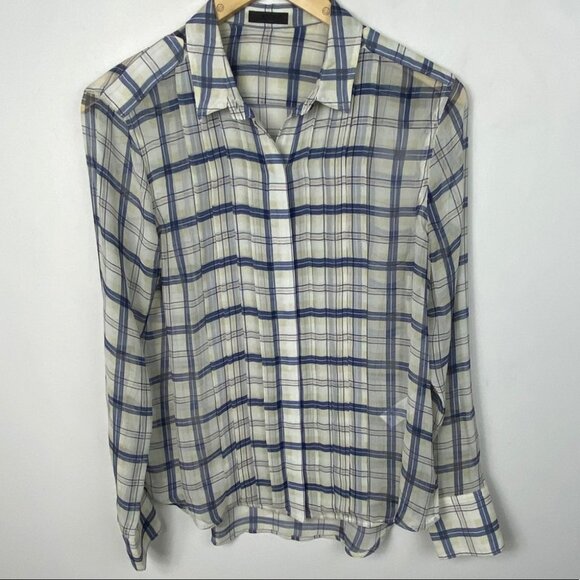 ATM 100% Silk Sheer Plaid Blue Lightweight Blouse PLL Anthony Thomas Melillo XS - Picture 11 of 13